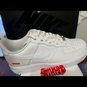 Nike Air Force 1 “ Supreme “ White Sneakers with Red Accents